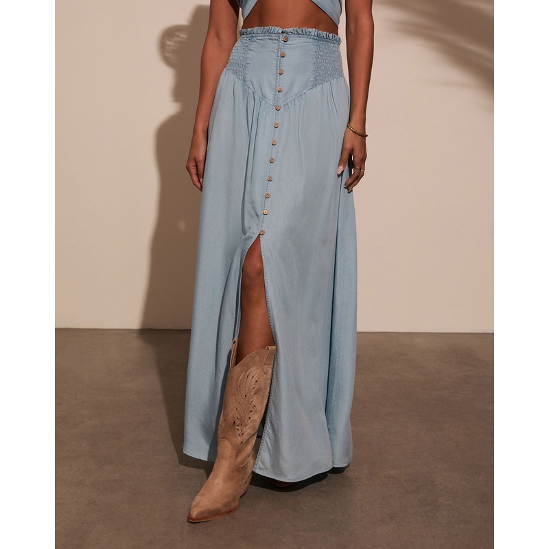 Briena Chambray Maxi Skirt|Light Chambray|Washed Black|XS|S|M|L|XL