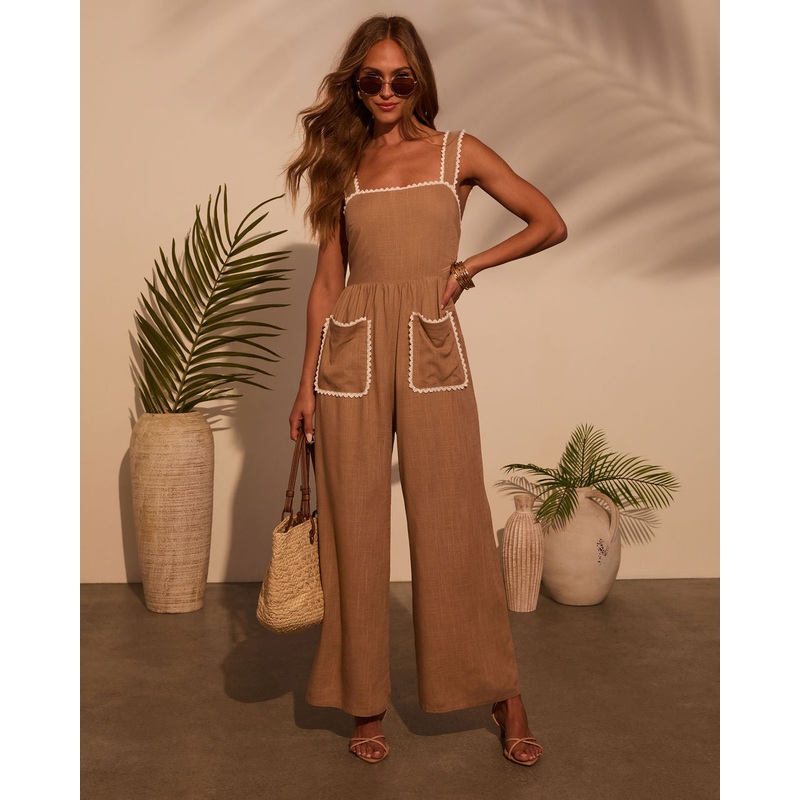 Bungalow Contrast Linen Jumpsuit