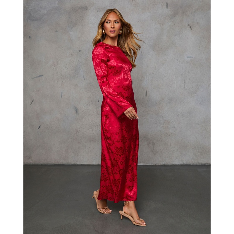 Falling In You Satin Jacquard Maxi Dress