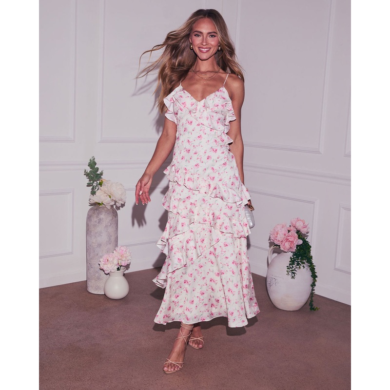 Fawna Floral Satin Maxi Dress|Pink|S|M|L