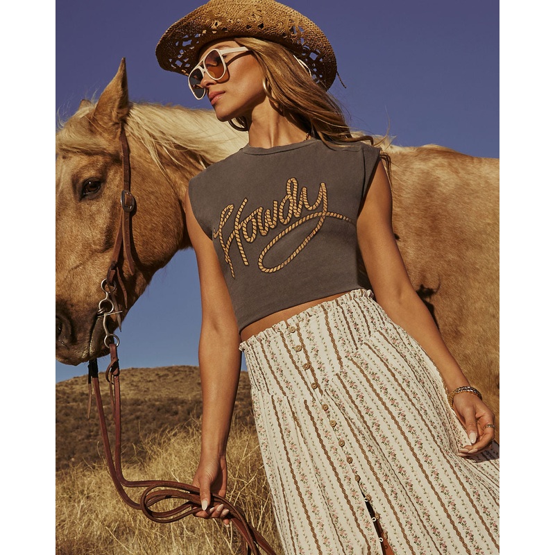 Howdy Graphic Muscle Tee|Faded Black|XS|S|M|L|XL