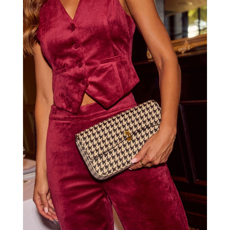 Izzy Houndstooth Shoulder Bag|Black|O/S