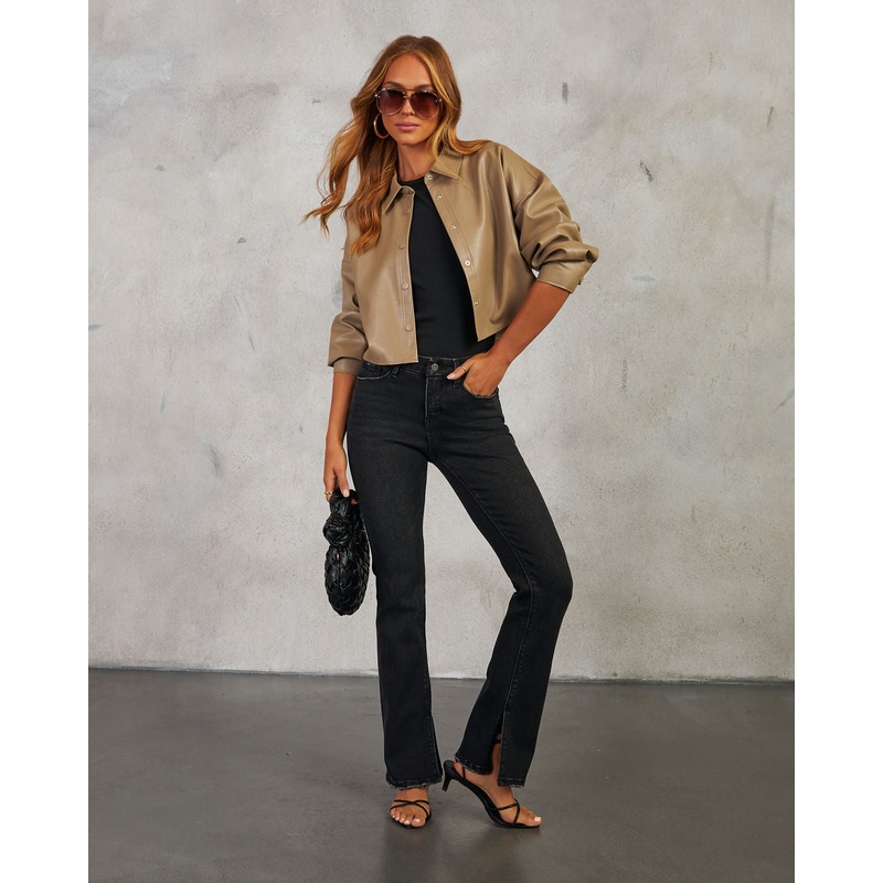 Kelsea Cropped Faux Leather Shacket