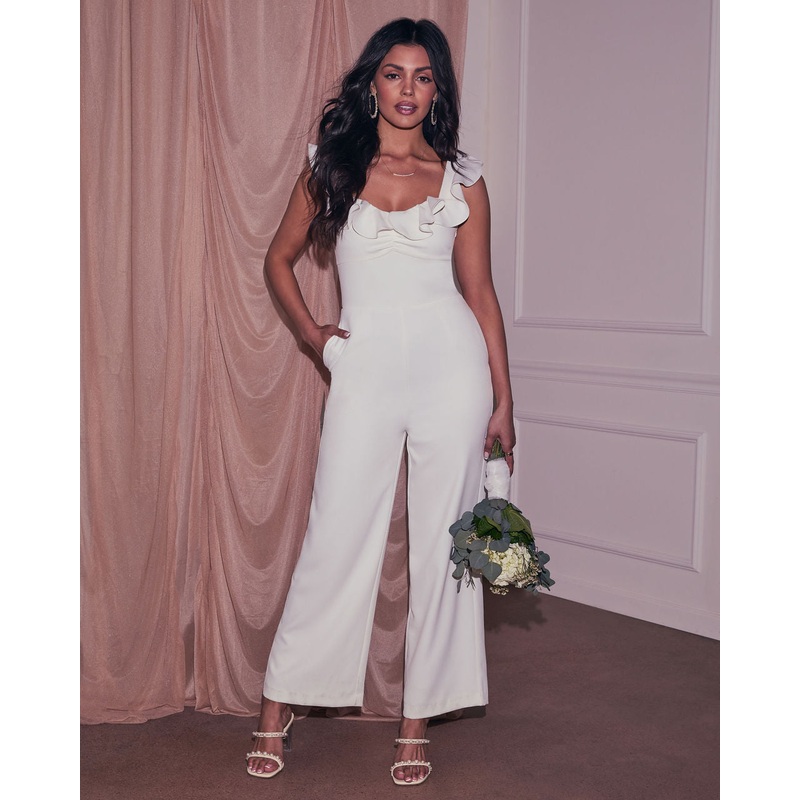 Love Lasts Ruffled Neckline Jumpsuit