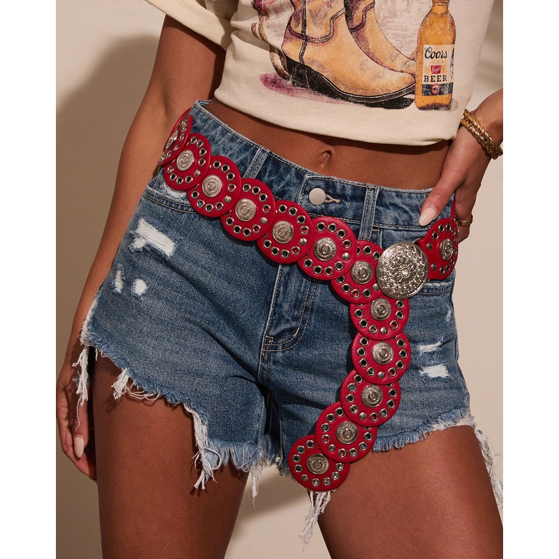 Meena Grommet Medallion Belt|Red|O/S