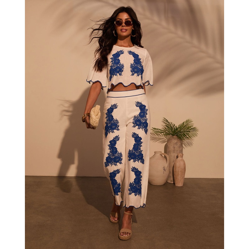 Ocean Drive Embroidered Linen Pants