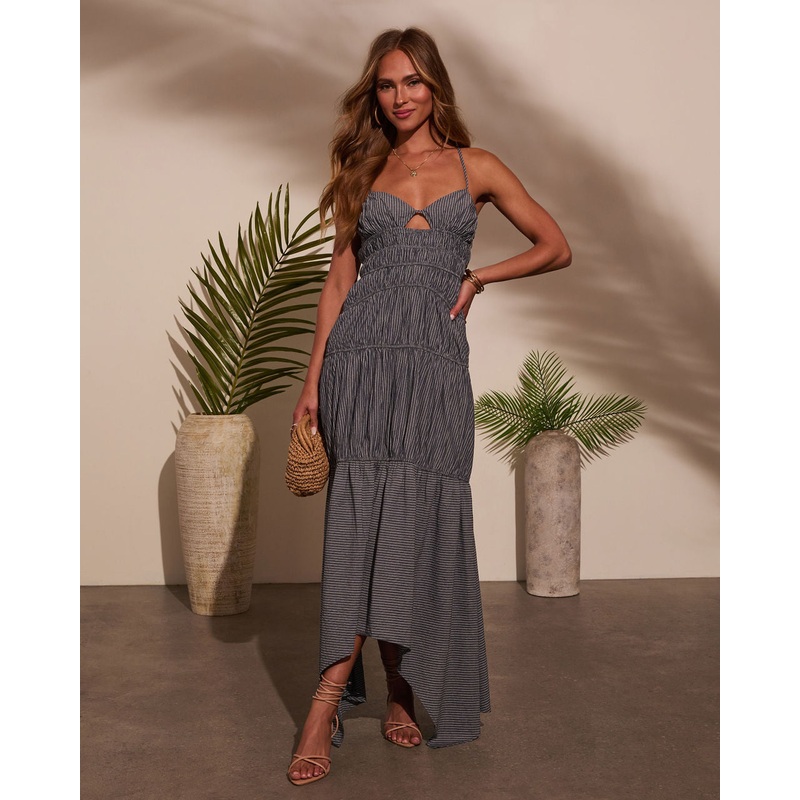 Olivia Cutout Pinstripe Midi Dress
