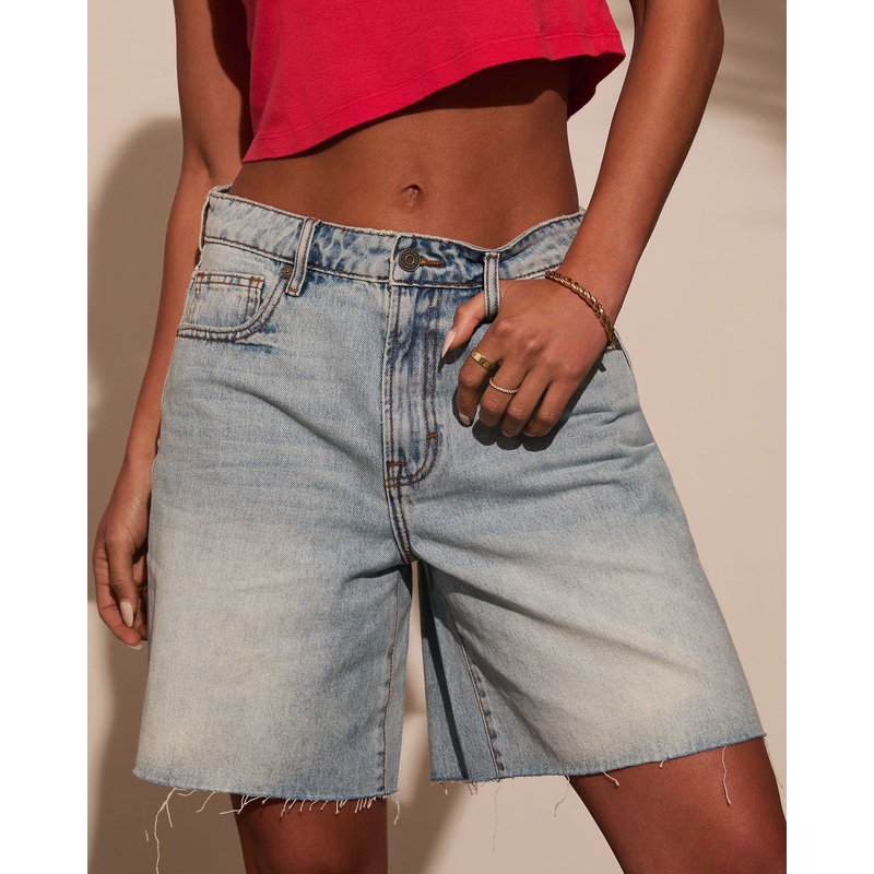 Penny Frayed Bermuda Shorts|Light Wash|XS|S|M|L