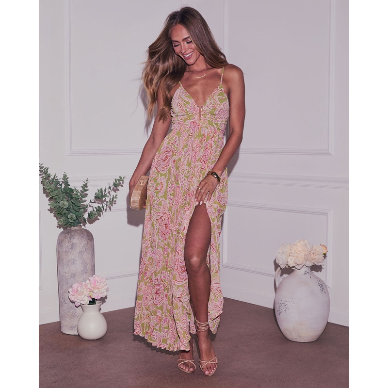 Petal Poise Plisse Floral Maxi Dress