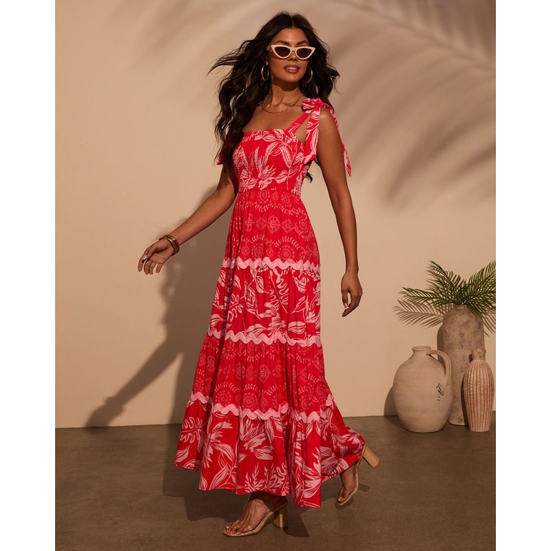 Sarai Tropical Maxi Dress|Red Multi|S|M|L