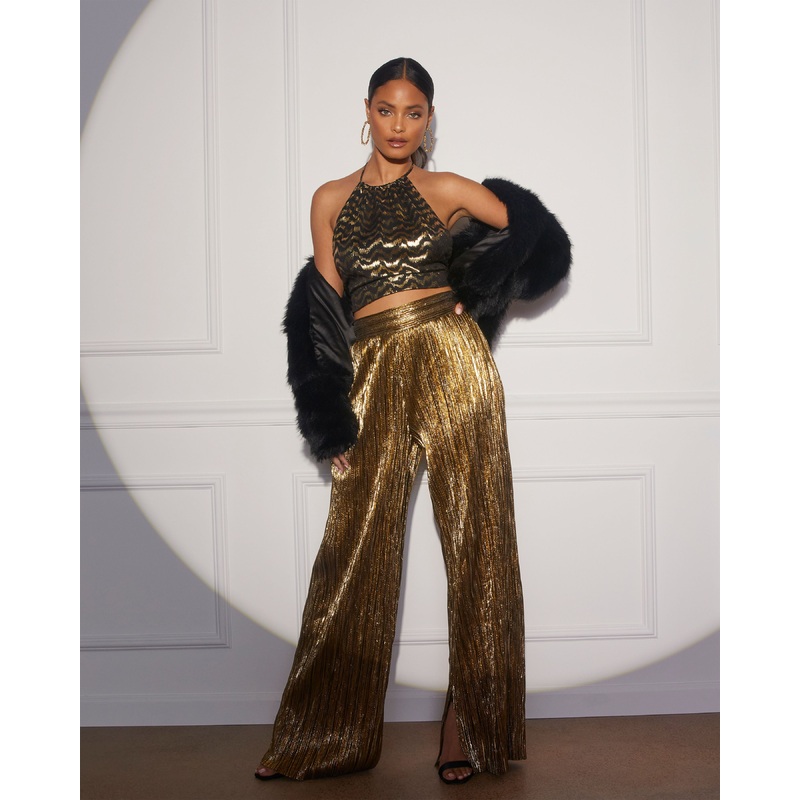 Sinclair Metallic Plisse Trouser Pants
