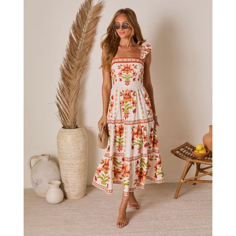Tropical Reverie Tiered Floral Maxi Dress