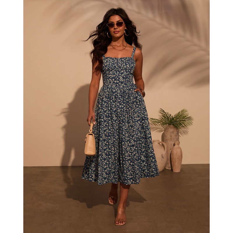 Vivvie Floral A Line Midi Dress
