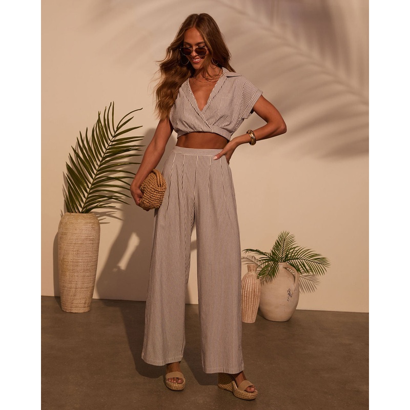 Weekend Trip Pinstripe Wide Leg Pants