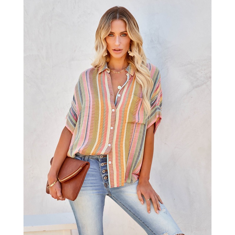 Camille Striped Woven Button Down Top