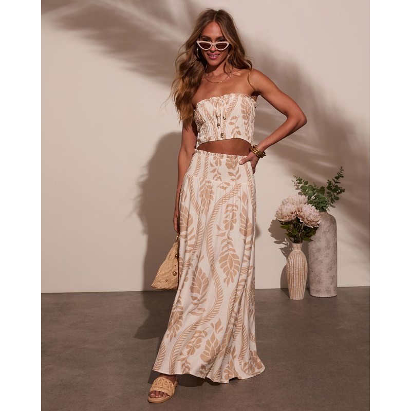 Coastal Views Smocked Strapless Crop Top