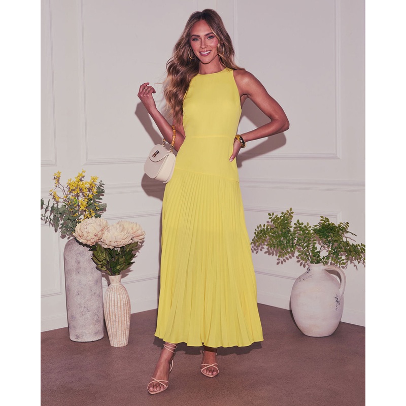 Coriene Pleated Maxi Dress|Yellow|XS|S|M|L|XL