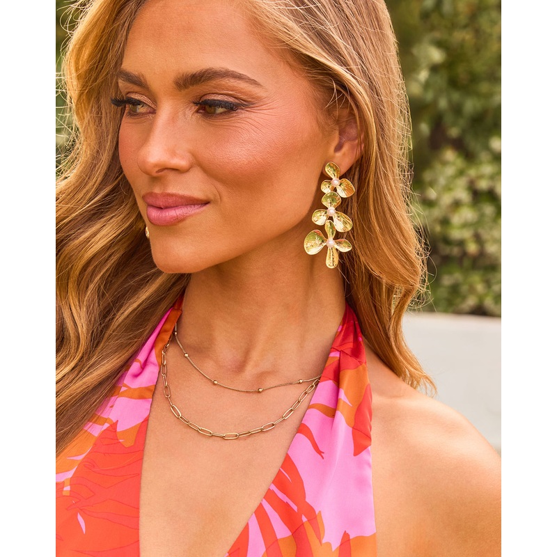 Daisey Floral Drop Earrings|Gold|O/S