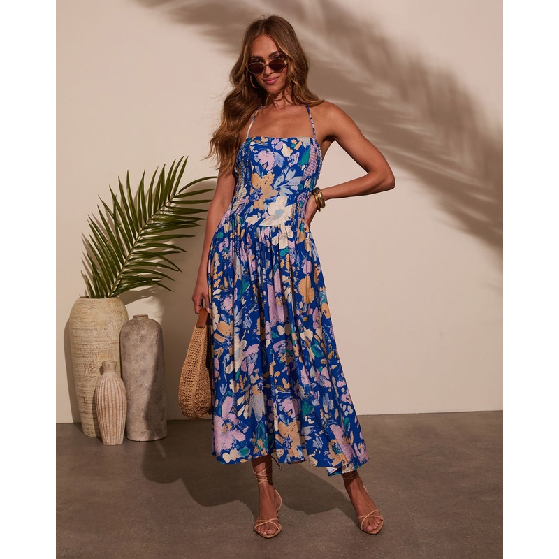 Delfina Floral Midi Dress|Retro Blue|XS|S|M|L|XL