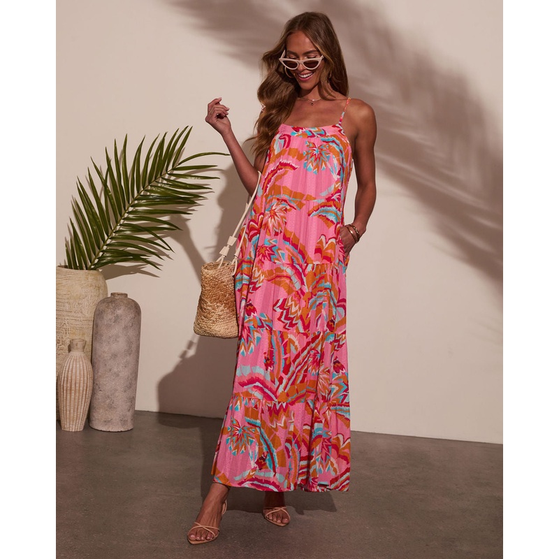 Ellisa Abstract Maxi Dress|Pink Multi|S|M|L