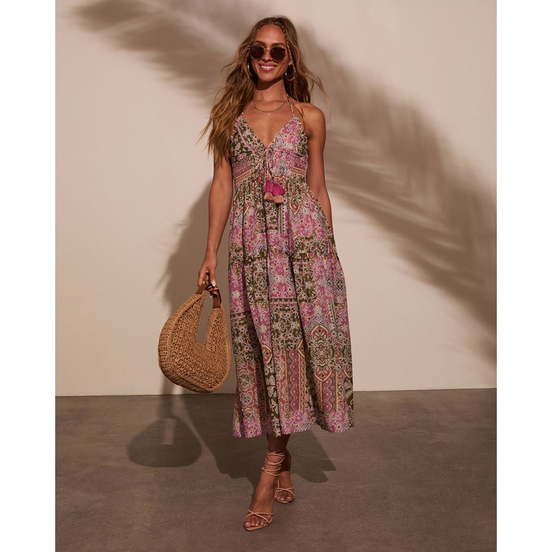 Giada Abstract Tassel Tie Midi Dress