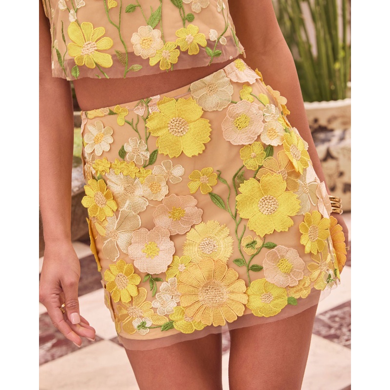 Golden Hour Floral Applique Mini Skirt