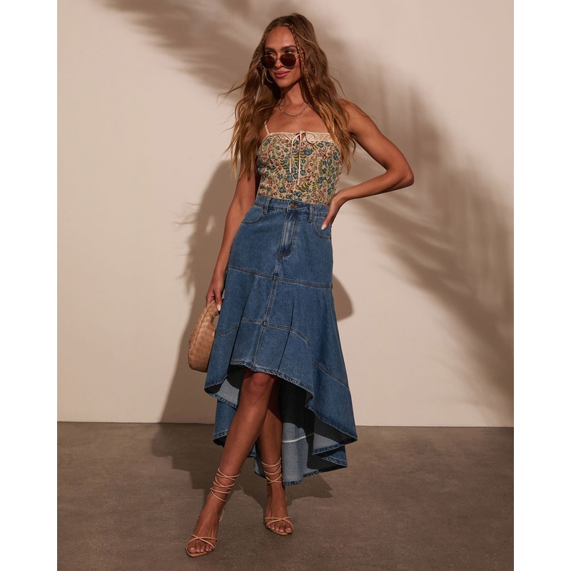 Grizelle High Low Denim Maxi Skirt