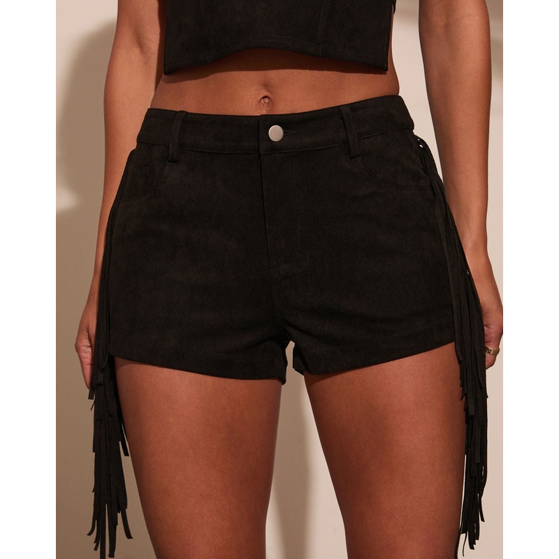 Groove Together Fringe Suede Shorts
