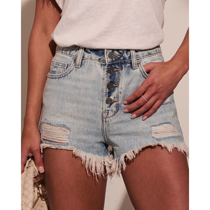 Heather High Rise Cut Off Denim Shorts
