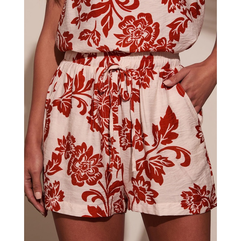 Jennah Floral Relaxed Shorts|Ivory/Rust|S|M|L