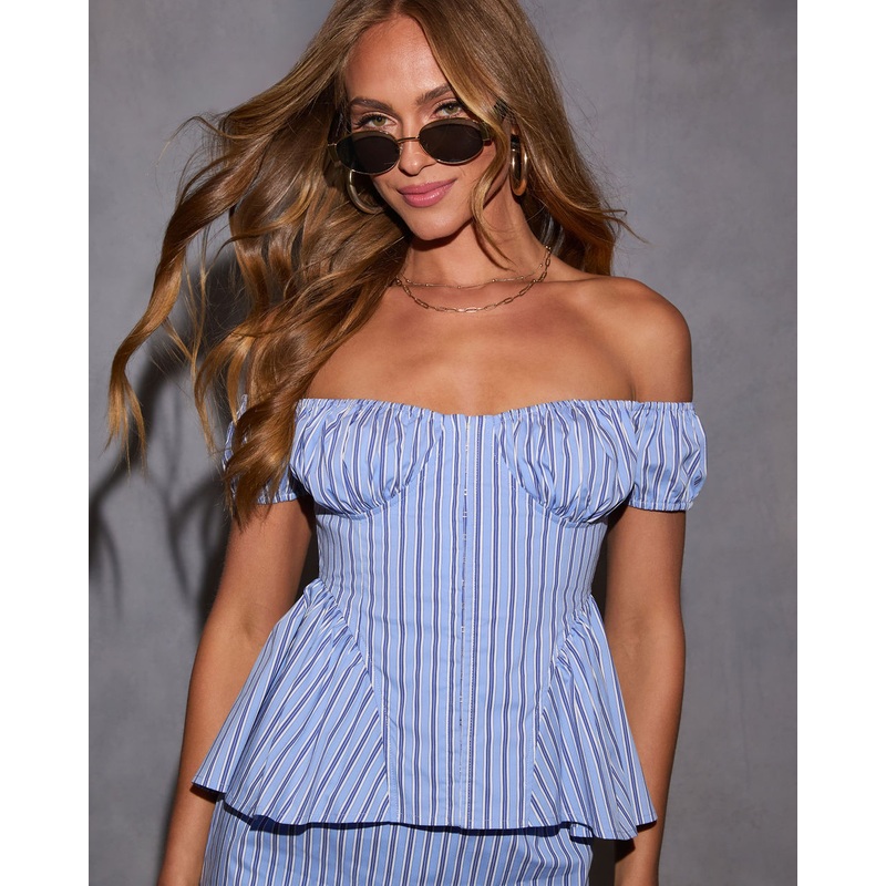 Jennie Pinstripe Off Shoulder Peplum Top