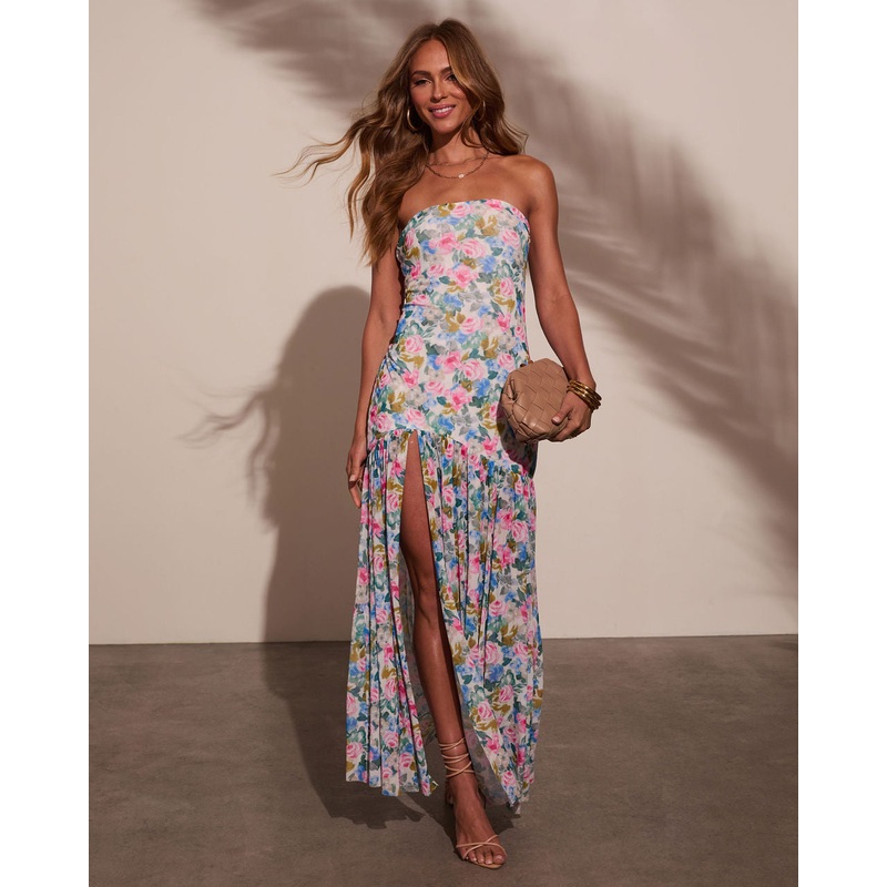 Luxe Aura Strapless Floral Maxi Dress