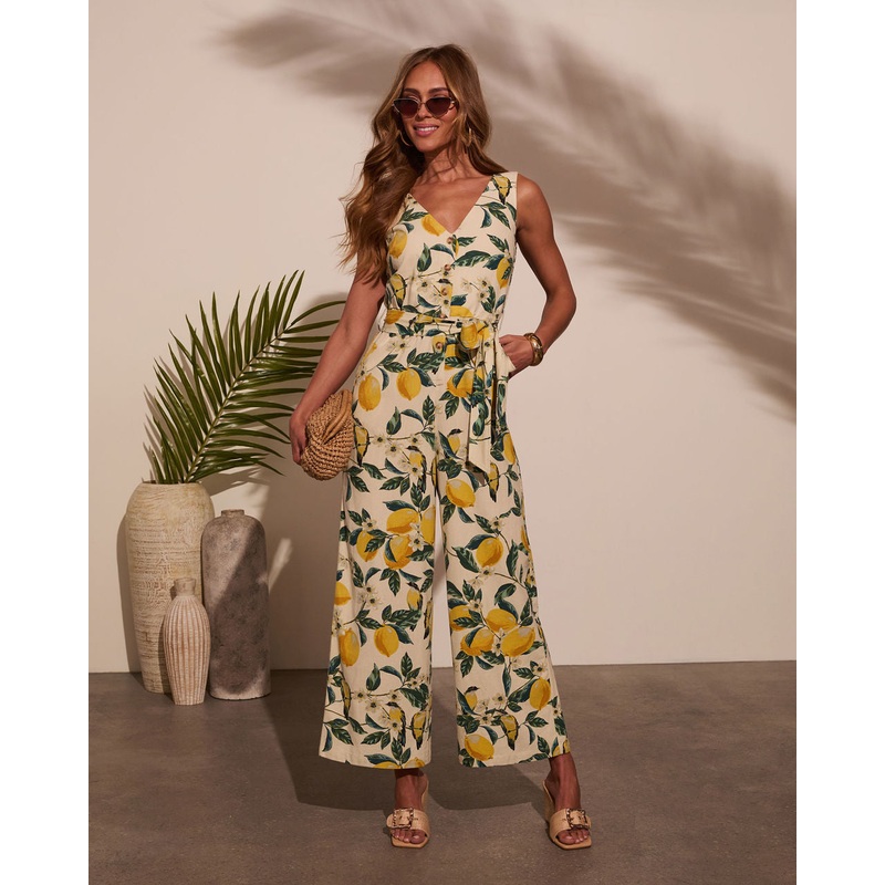 Sweet Days Waist Tie Jumpsuit|Lemon Garden|XS|S|M|L|XL