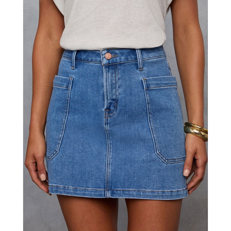 Belina Pocketed Mini Skirt|Medium Wash|XS|S|M|L