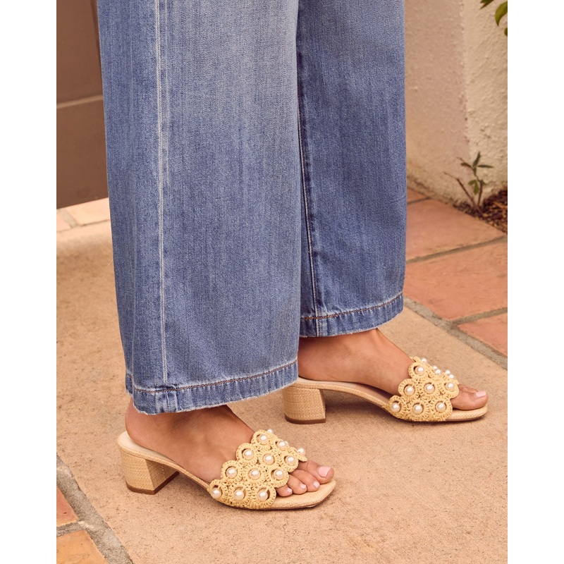 Dinah Pearl Embellished Mules|Natural|6|6.5|7|7.5|8|8.5|9|10