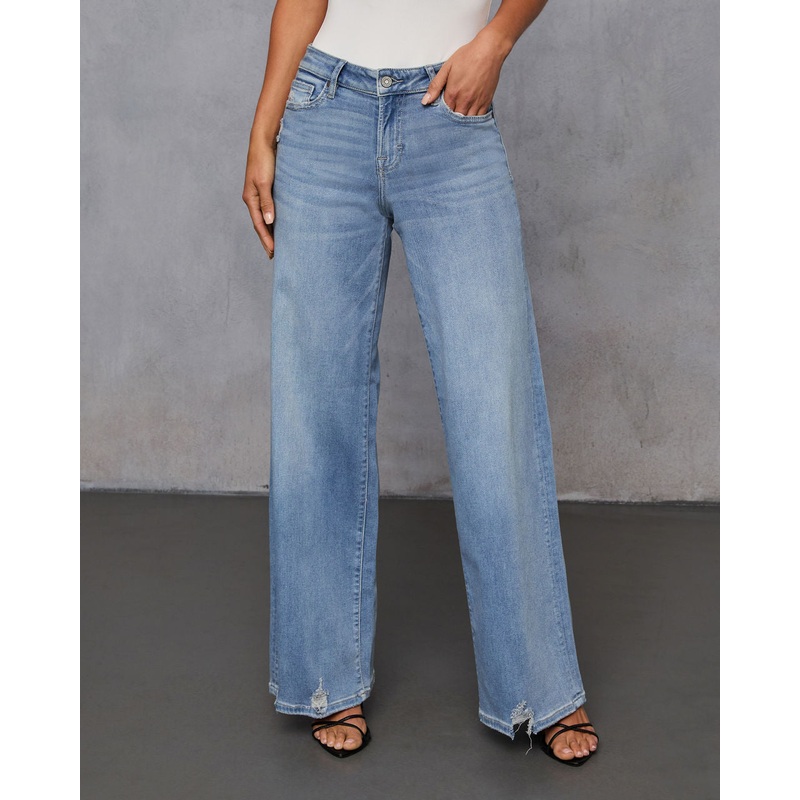 Inka Super Stretch Distressed Wide Leg Jeans