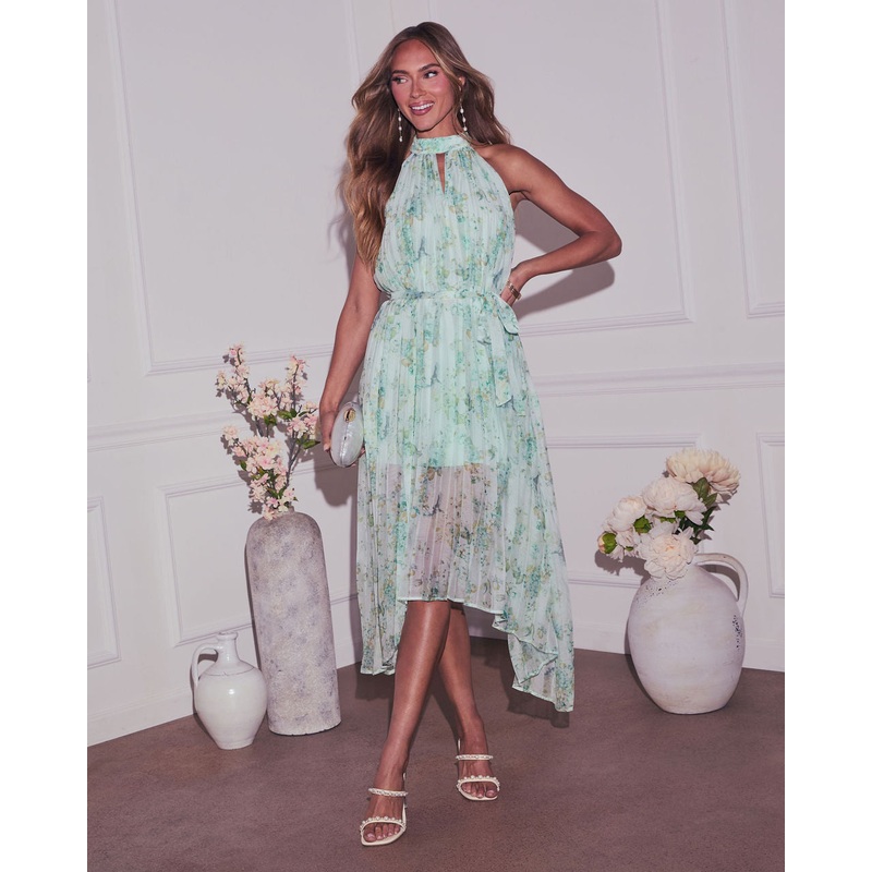Kerrie Pleated Halter Maxi Dress