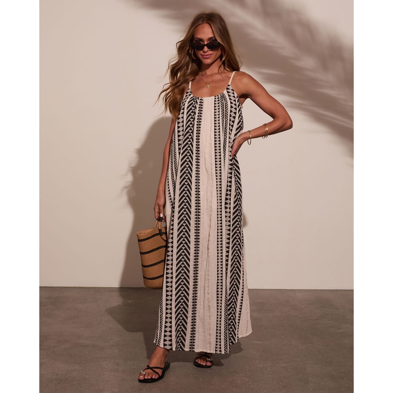 Milanie Abstract Maxi Dress|Black/Ivory|S|M|L