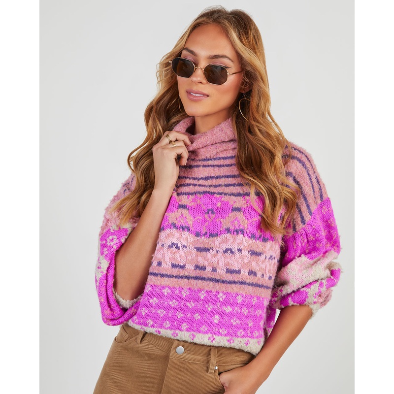 Monet Knit Printed Turtleneck Pullover Sweater