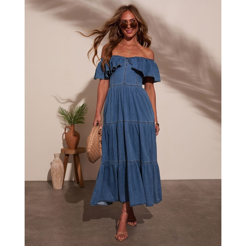 Penelope Chambray Midi Dress|Medium Indigo|S|M|L