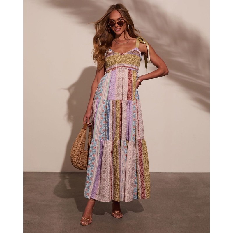 Sweet Spring Patchwork Maxi Dress