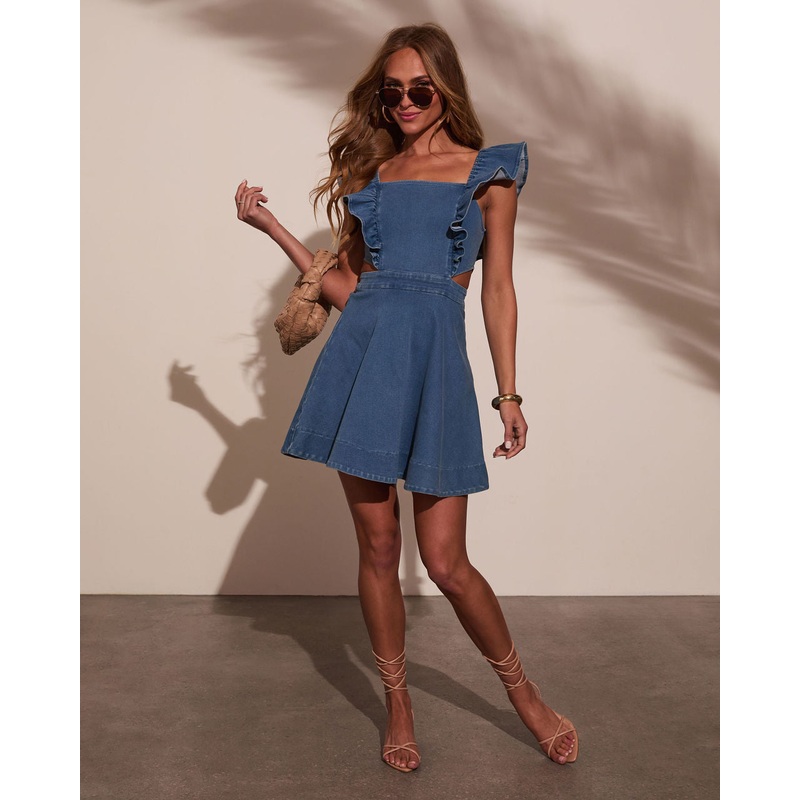 Tasha Cutout Denim Mini Dress|Medium Indigo|S|M|L