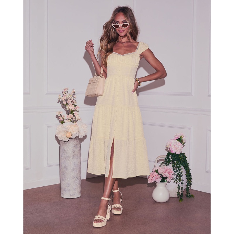Zoella Tiered Ruffled Shoulders Maxi Dress