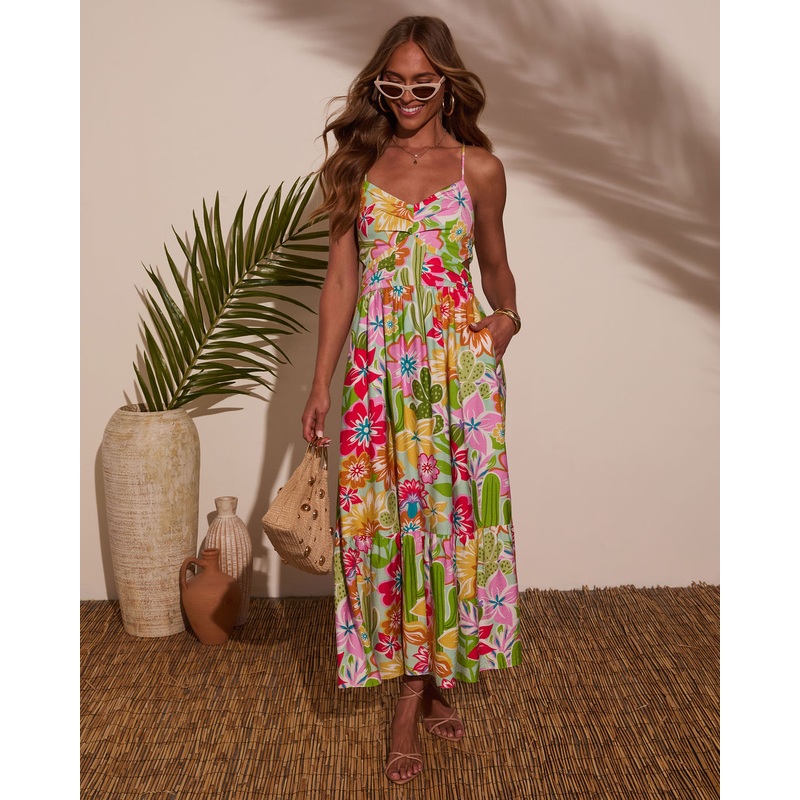 Ameena Floral Maxi Dress|Green Multi|S|M|L