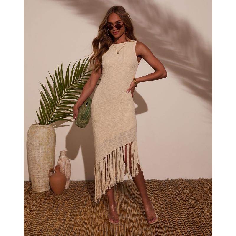 Aperol Edit Fringe Crochet Midi Dress