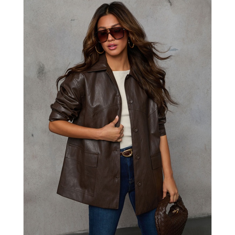 Better Days Leather Button Down Jacket