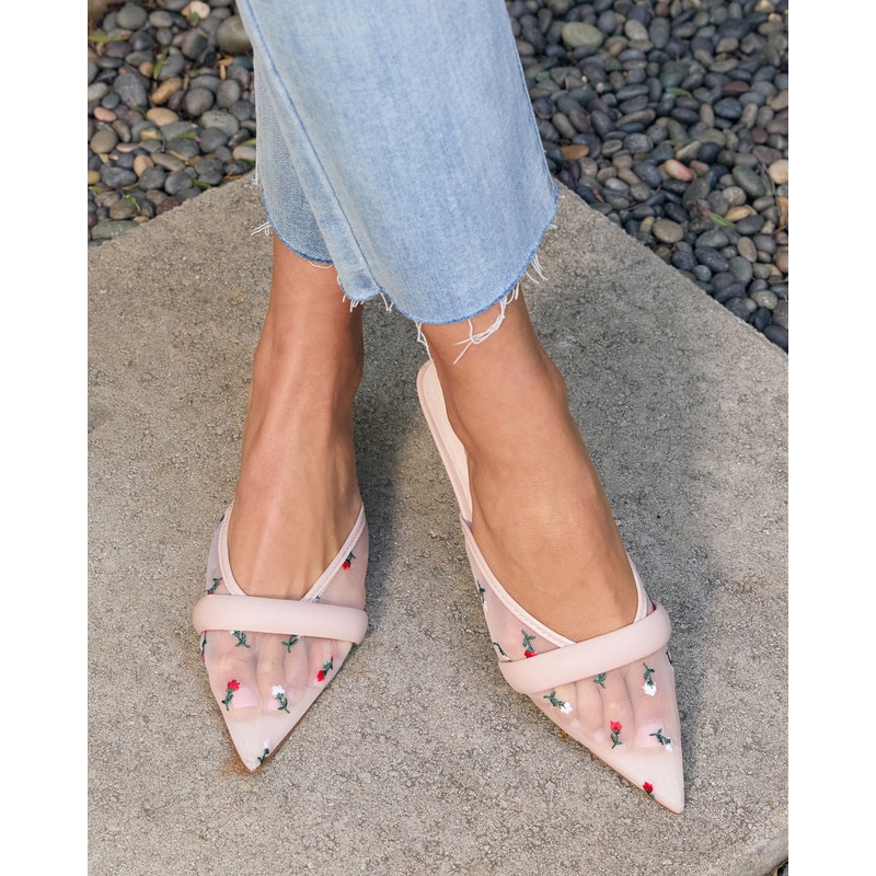 Ditzy Daisy Mesh Floral Kitten Mules