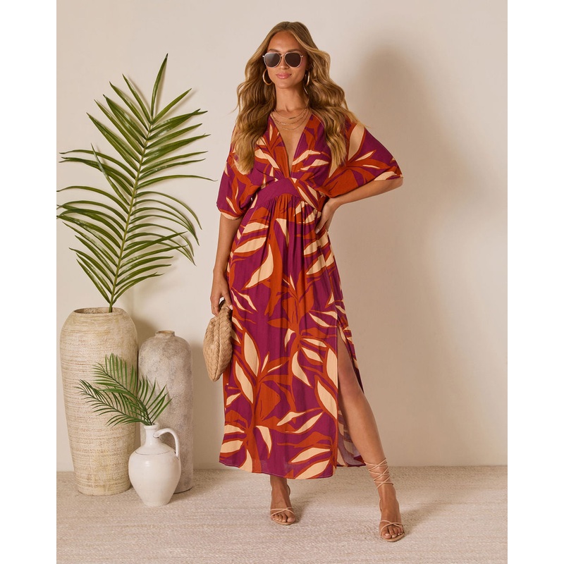 Erin Printed Kimono Sleeve Maxi Dress