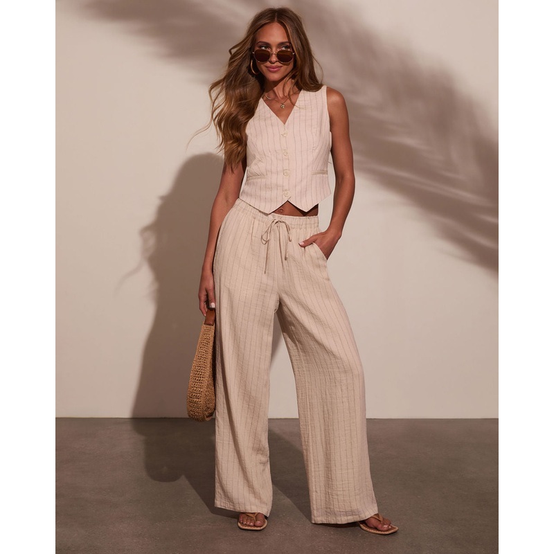 Hazel Pinstripe Linen Vest Top