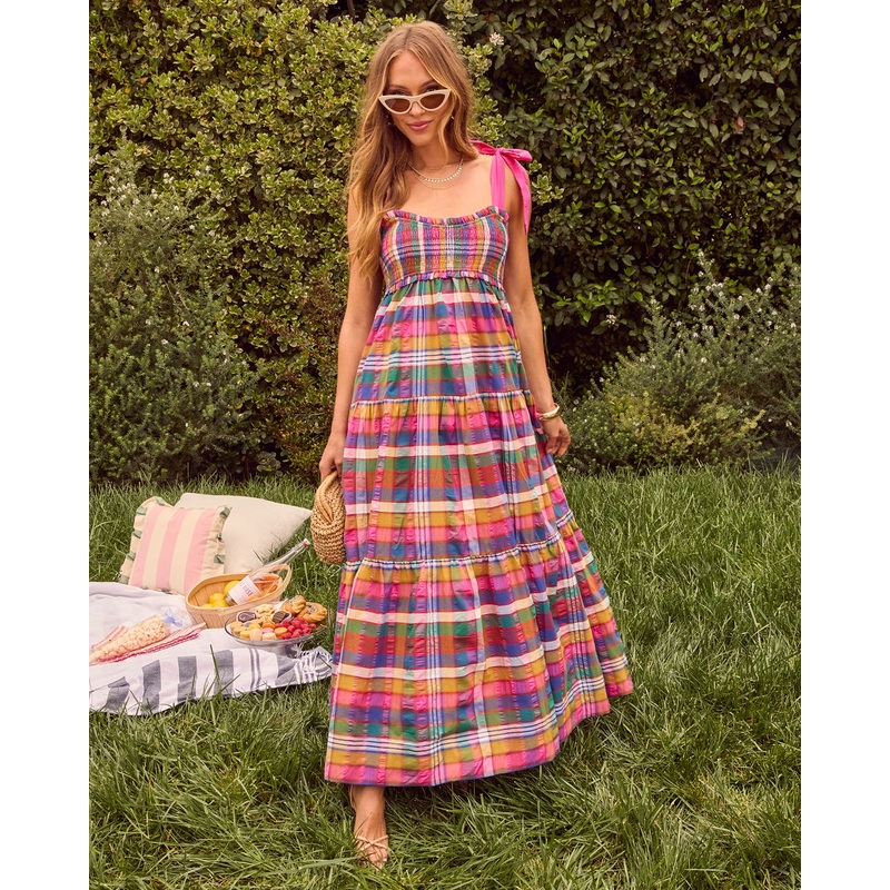 Izie Plaid Tiered Maxi Dress|Multi|XS|S|M|L|XL